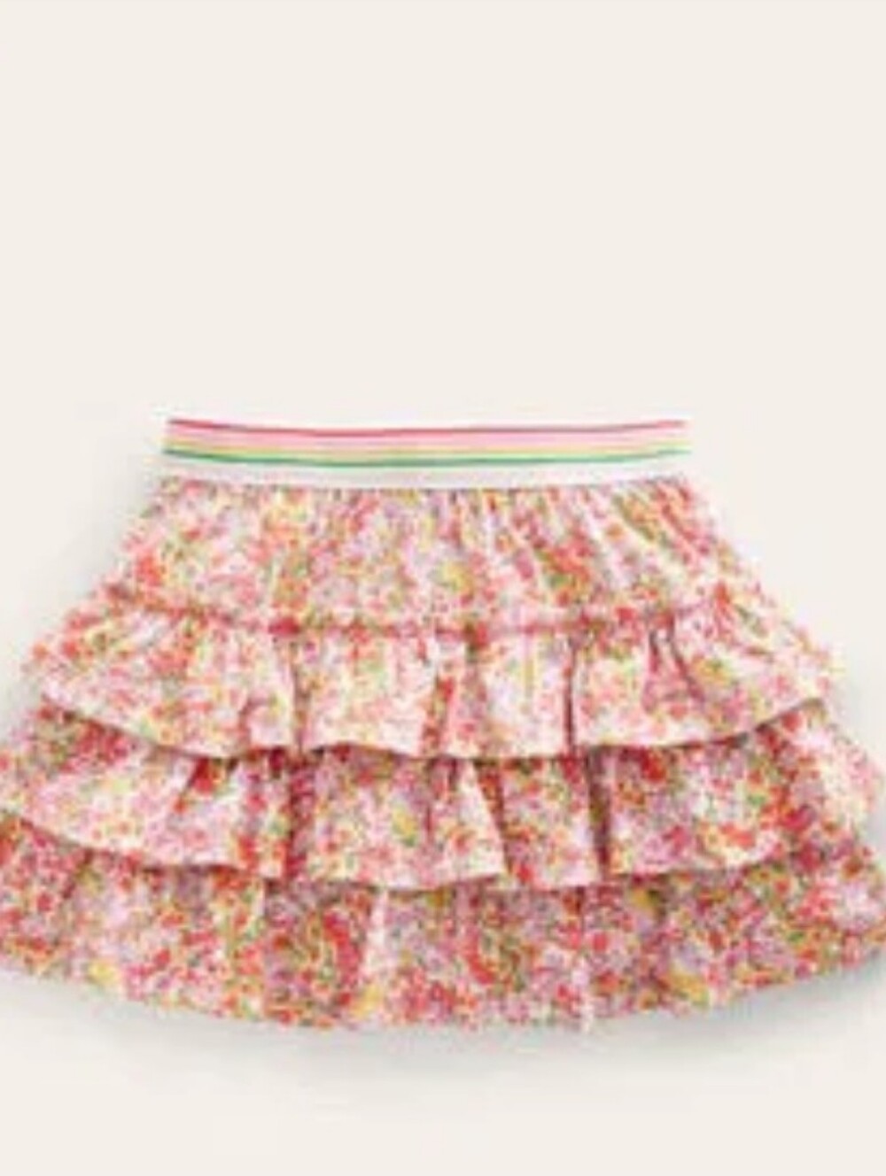 Boden Floral Tiered Skort with Rainbow Stripe Waistband Girls Size 6-7 122cm